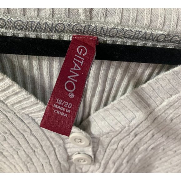 Vintage Gitano Womens Siz 18 20 Gray Cableknit hooded sweater short sleeve vNeck - Picture 4 of 4